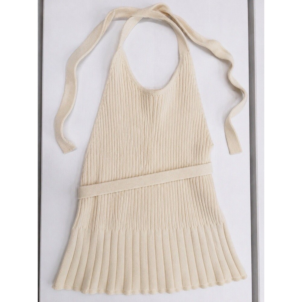 Princess Polly Cream Ribbed Knit Tie Back Sweater Vest Top XS/S